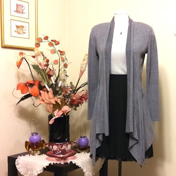 NWOT Stella Woman's Light Gray Open Front Drape Wrap Coat Outerwear Size L 12 - Picture 5 of 7